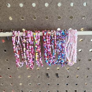 Kids Beaded Stretch Bracelets - Pink Multicolor Total Of 30.        1012
